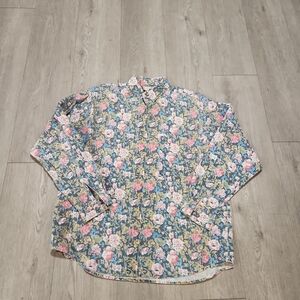 Ivy Club Floral Button Down Shirt for Women Shoulder Pads. 80's. Art2wear. Coast